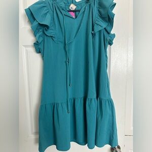 Teal Ruffle Sleeve Women's Casual Dress